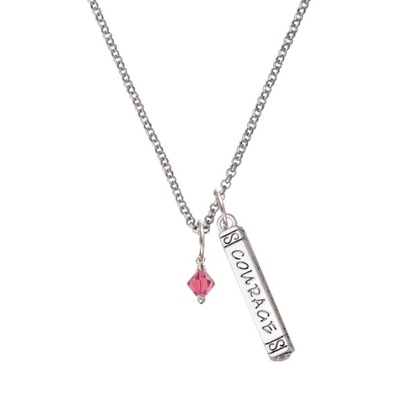 Delight Jewelry Indian Pink Crystal Bicone Silvertone Courage Strength Wisdom Honesty Bar Charm Necklace, 23"