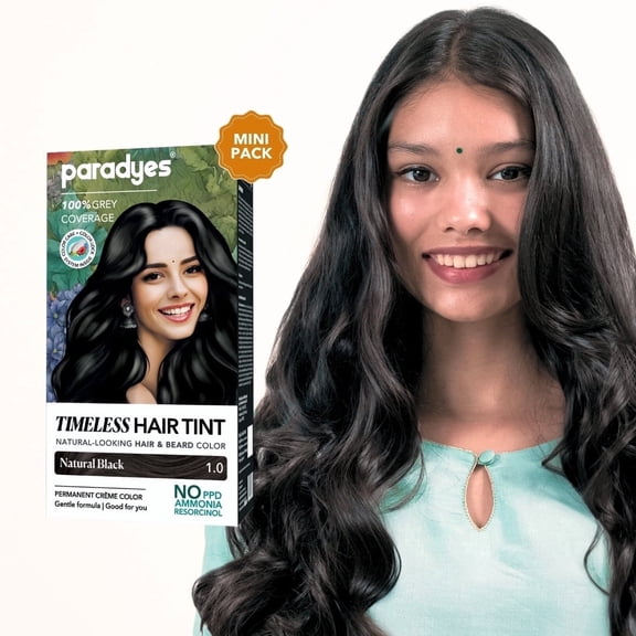 Paradyes Mini Natural Black Timeless Hair Tint, Permanent Creme Hair Color, Complete Grey Coverage, Formula Free from PPD, Ammonia, & Resorcinol