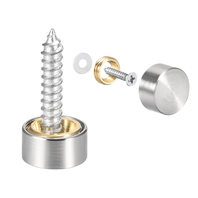 Uxcell 0.39'' Tapa decorativa de tornillo para espejo, tapa de clavo de acero inoxidable tono plateado, 4 piezas