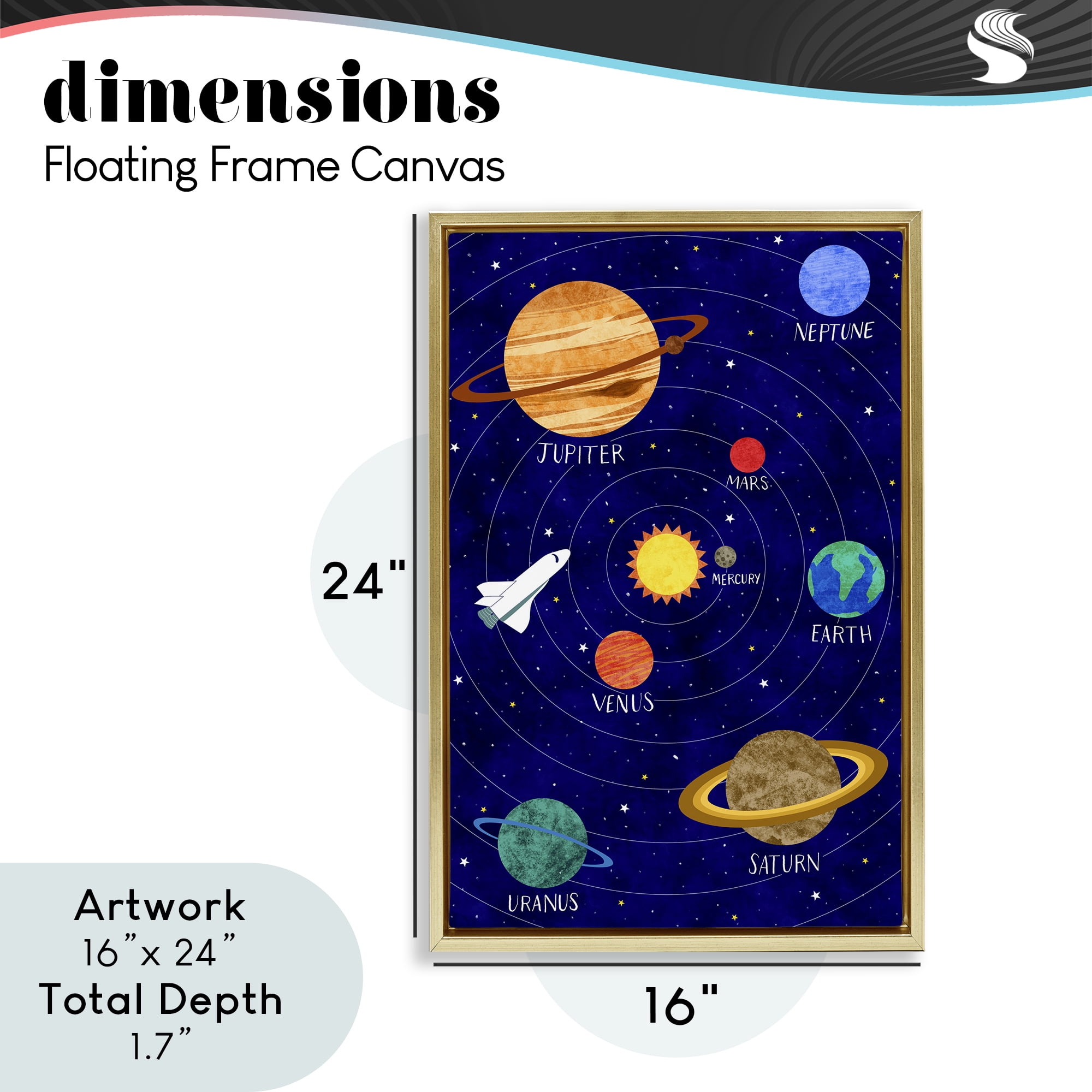 Solar System Education Gold Framed Floater Canvas Wall Art, design by Elizabeth Caldwell