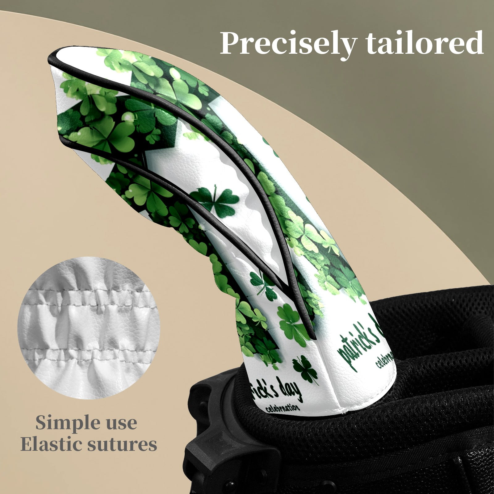 Golf Club Head Covers Clover-Styled "ST" Patrick's Decor Waterproof Leather Golf Head Covers for Men Women Driver Head Cover Fairway Headcover for Golf Lovers