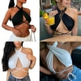 thumbnail image 2 of Halterneck Solid Color Backless Crop Top Crosses Tie Wrap Chest Camisole Sleeveless Bandeau Vest for Women, 2 of 9