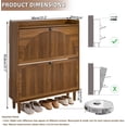 thumbnail image 3 of GODPAW 9.5" Narrow Freestanding Shoe Cabinet Storage, 2 Fluted Flip Drawers, Top Shelf & Adjustable Shelves, Entryway, Walnut, 3 of 9