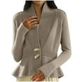 thumbnail image 2 of AXXD Womens Sweatshirts Trendy Basic Summer 2024 New Solid Color Retro Knit Cardigan V-neck Ruffle Hem Sweater Jacket, 2 of 6