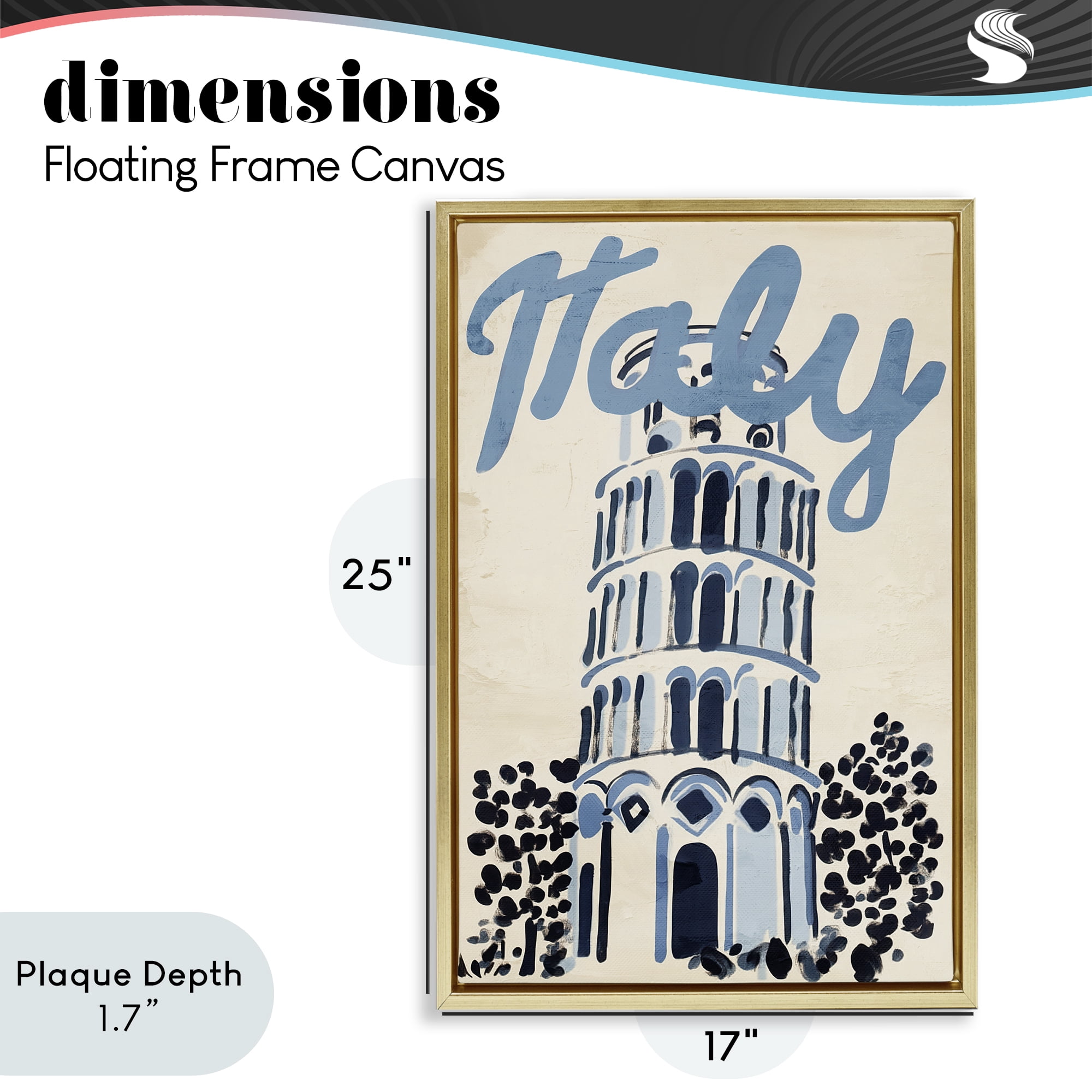 Stupell Industries Blue & Beige Italy Travel Gold Framed Floater Canvas Wall Art, design by Annabelle Hall