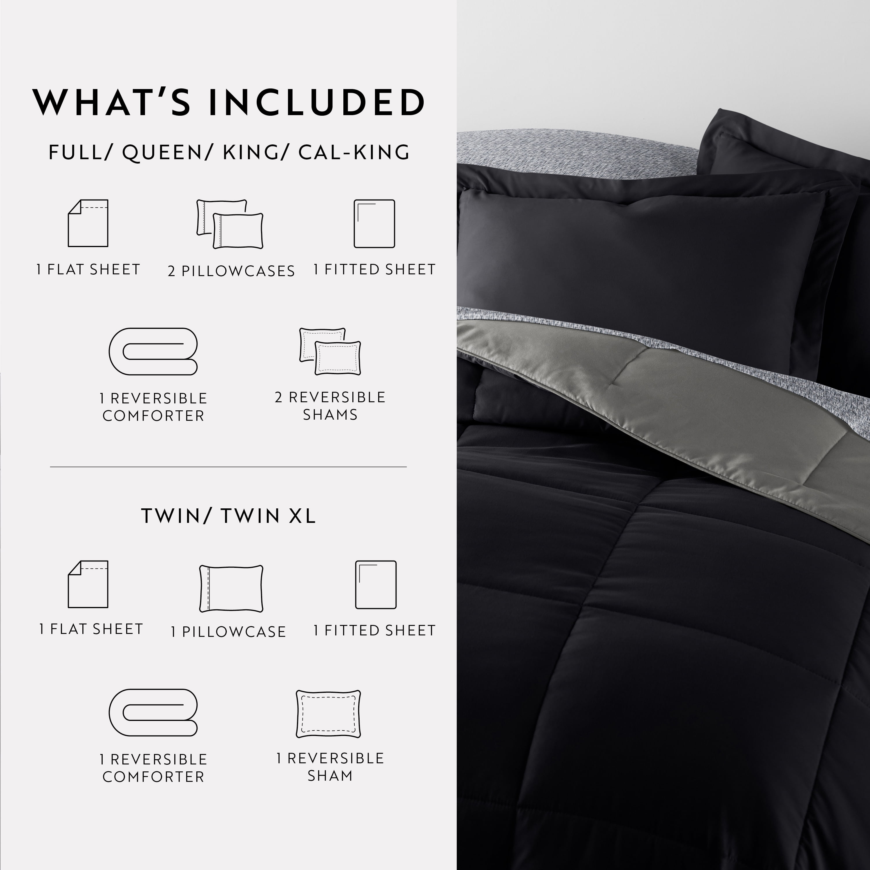 Noble Linens 7 Piece Bedding Bundle, Reversible Comforter and Patterned Sheet Set, King