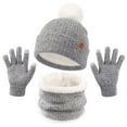 thumbnail image 2 of Oiyii Toddler Girl's Fleece‑Lined Pom‑Pom Beanie Solid Fall Winter Gloves, Grey, 2 of 3