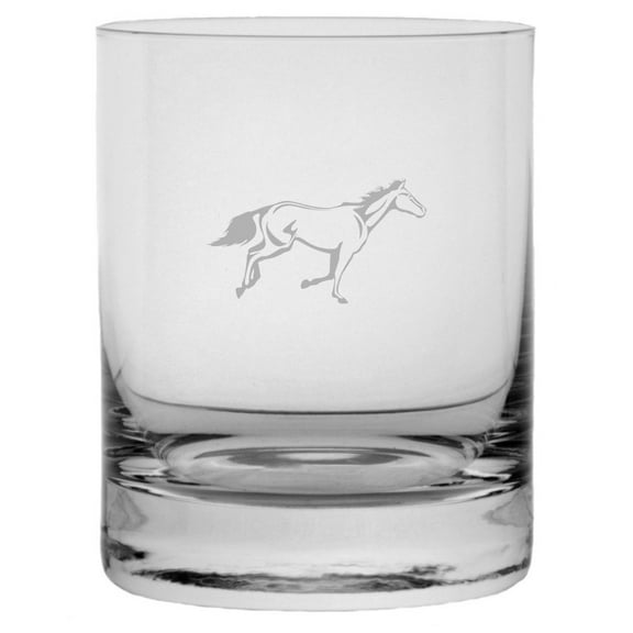 Quarter Body Horse Themed Etched 10.25oz Crystal Rocks Whisky Glass