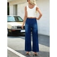 thumbnail image 6 of Women'S Large Size Denim Wide Leg Pants High Waist Slimming Multi-Pocket Straight Loose Casual Pants Dark Blue XS, 6 of 9