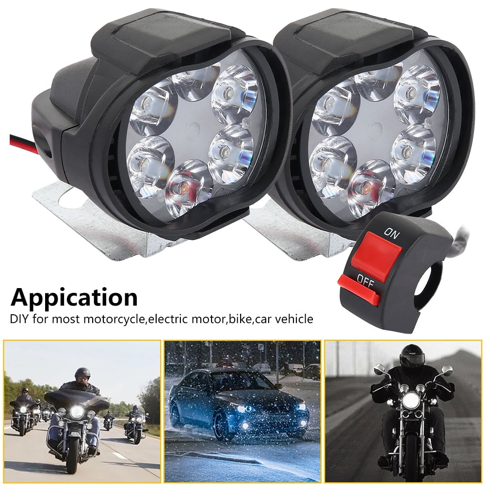 MTFun 10W DC 9V-15V LED Motorcycle Headlight Waterproof 6 Round LED High Beam LED Headlights Spot Light with Reflector and Switch for Motorcycles ATVs SUVs and Scooters