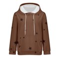 thumbnail image 5 of Women's Star Print Drawstring Hooded Sweatshirt with Pocket, Lightweight Oversized Long Sleeve Pullover Top, Casual Streetwear Fall Winter Comfort Wear, Aesthetic Soft Fleece Loungewear Khaki L, 5 of 10