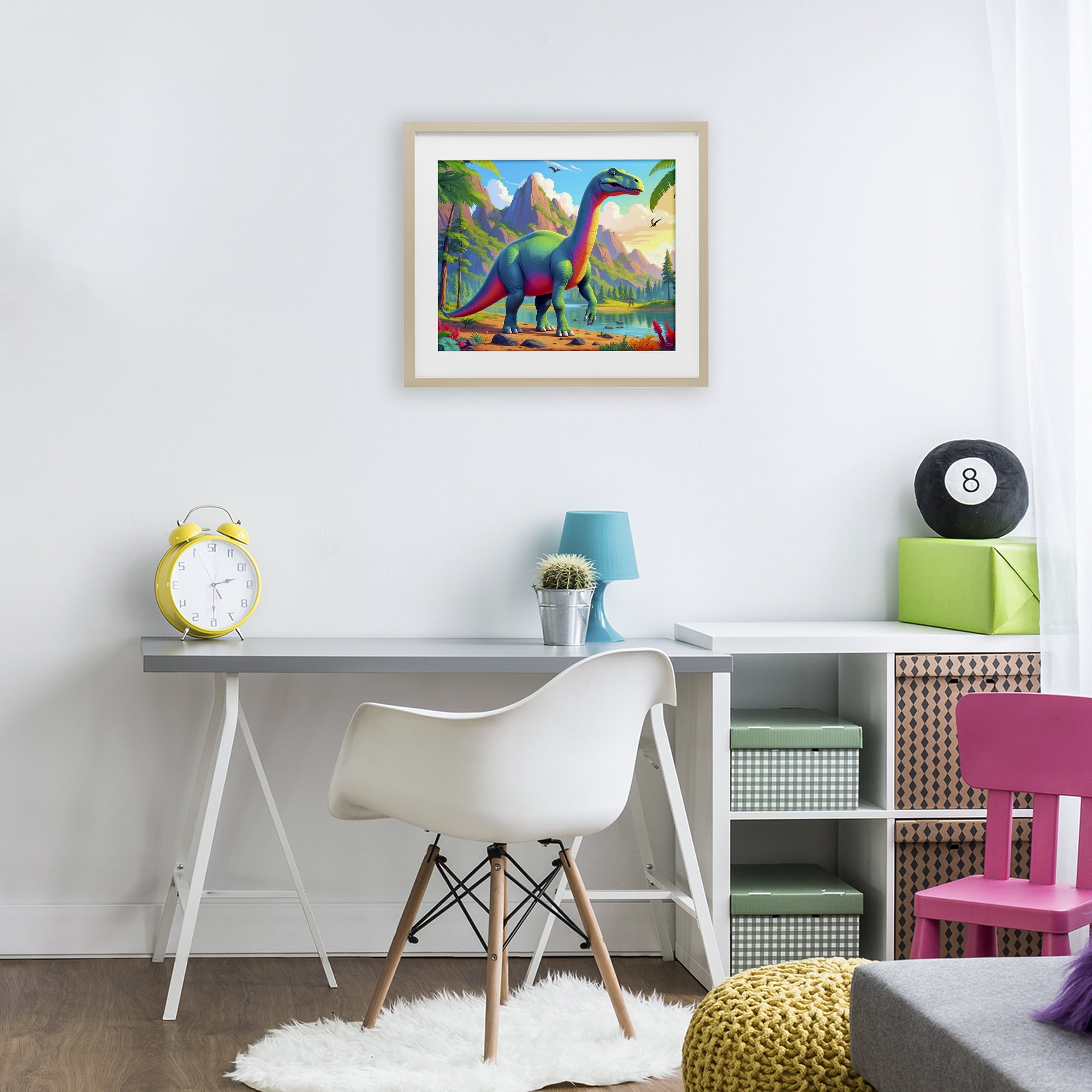 Stupell Industries Vibrant Brontosaurus by River Birch Framed Print Under Glass, design by Tabz Jones