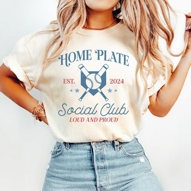 T-shirt Home Plate Social Club, T-Shirt Home Plate Social Club, T-Shirt Baseball Mama, Basebal - comme sur l'Image - 4TG