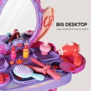 Carsky Kids Makeup Vanity Set With Mirror And Stool, Toddler Vanity Table With Lights And Sounds,Dress Up Pretend Play Toy For Girls Age 3-8