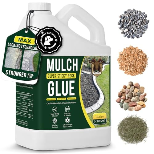 Mulch gLUE 1 gALLON, nO dILUTION nEEDED uLTRA-sTICK rOCK gLUE FOR lANDSCAPING, gRAVEL bINDER nON-tOXIC rUBBER mULCH lOCK aDHESIVE, hEAVY rAIN wINDPROOF FOR gARDENS, pEA gRAVEL sTABILIZER