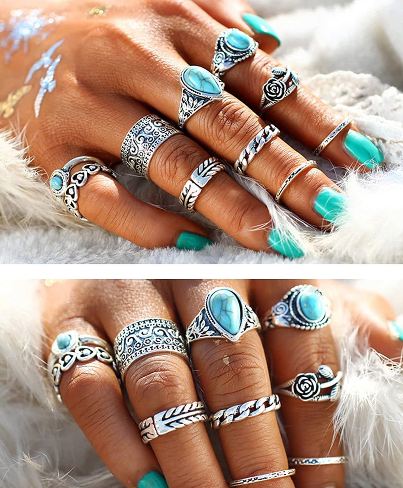 badeja new stackble black finger ring (set of 5) for women and girls Alloy  Silver Plated Ring Set Price in India - Buy badeja new stackble black finger  ring (set of 5)