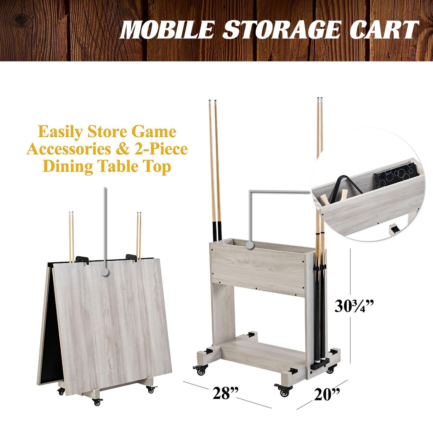 Table 3-en-1 Barrington Monteray : billard, tennis de table et salle à manger avec accessoires + chariot de rangement