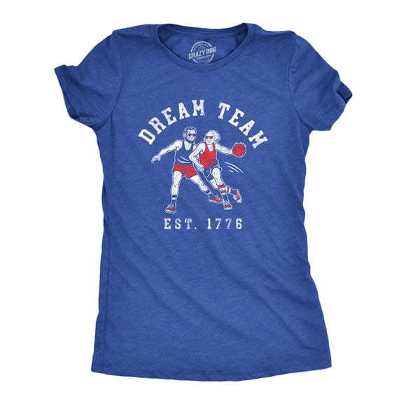 Womens Dream Team 1776 T Shirt Funny  George Washington Abe Lincoln Graphic Tee For Ladies (Heather Royal - DREAM) - M