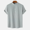 thumbnail image 2 of fartey Men's Cotton Linen Henley T Shirt Loose Fit Button Up Casual Tops Lightweight Summer Short Sleeved Shirts Breathable Cozy Stand Collar Tshirts Top for Men, 2 of 9