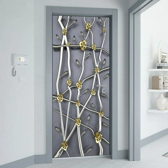 D Door Stickers Gray Spiral Staircase Building Wall Art Mural Wallpaper Adhesive Whole Door Wrap Cov