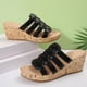 thumbnail image 5 of Bmisegm Ladies Summer Shiny Leather Fish Mouth Roman Shoes Beach Large Size Slope Heel Sandals Slippers Womens Sandals Summer Black 7, 5 of 9