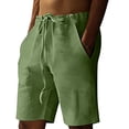 thumbnail image 5 of Nestiefly Mens Casual Cotton Linen Shorts Elastic Waist Drawstring Loose Fit Summer Beach Vacation Shorts with Pockets Green 2XL, 5 of 5
