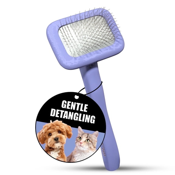 Tauro Pro Line Wooden Slicker Brush for Dogs & Cats - Deshedding & Detangling, Flexible Cushion, Small (S), Purple