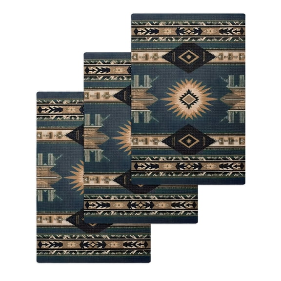 Vintage Geometric Boho Kitchen Dish Towels for Drying Dishes Set of 3, Retro Ethnic Tribe Abstract Art Waffle Weave Microfiber Hand Tea Bathroom Towels Quick Dry & Absorbent Towel 15.7x23.6