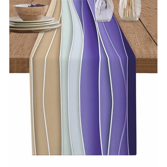 Hokiten Table Runners 120 Inches Long Dress Scarves, Geometric Purple Farmhouse Coffee/Dining/Kitchen Table Runner for Living Room, Wave Stripes Modern Abstract Beach 13x120 Inch
