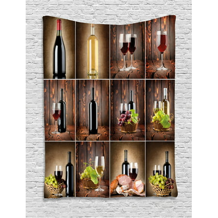 Wine Tapestry Wine Themed Collage On Wooden Backdrop With Grapes