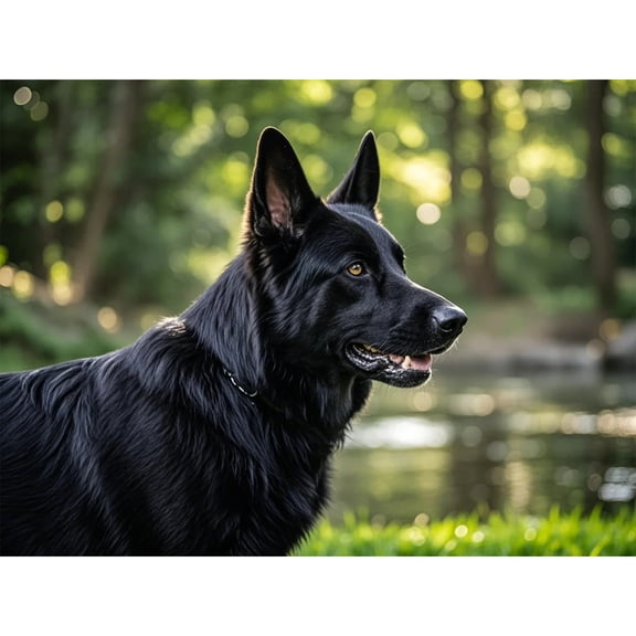 Diamond Painting Black German Shepherd 5D Diamond Art DIY Kits Full Round Drill Beads by Number Mosaic Embroidery Arts and Crafts for Living Room Bedroom Home Wall Decor 12x16 inch