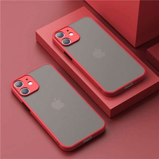 Étui Funda en TPU Carré Mat Clair de Luxe pour iPhone 16 15 14 13 12 11 Pro Max Plus Mini 15Plus SE, Étui Rigide PC pour iPhone Rouge iPhone 14