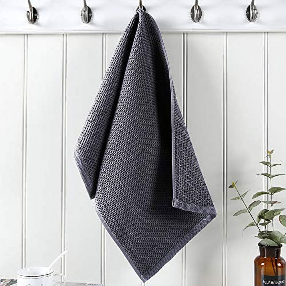 Homaxy 100% Cotton Waffle Weave Kitchen Dish Towels, Ultra Soft Absorbent Quick Drying Cleaning Towel, 13x28 Inches, 4-Pack, Dark Grey