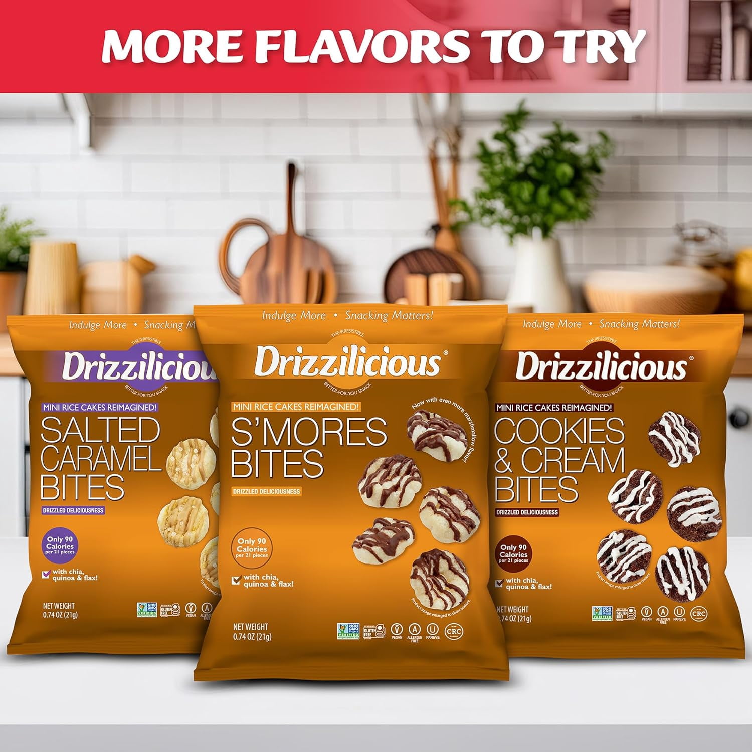 Drizzilicious Mini Rice Cakes, Cinnamon Swirl Flavored Rice Cake Gluten Free Snacks, Rice Crisps 10-Pack