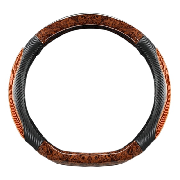 Brown Standard D-Shape Steering Wheel Cover With Wood Grain Design And Secure Fit