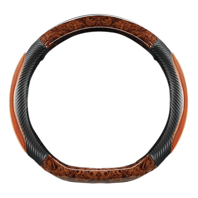Brown Standard D-Shape Steering Wheel Cover With Wood Grain Design And Secure Fit