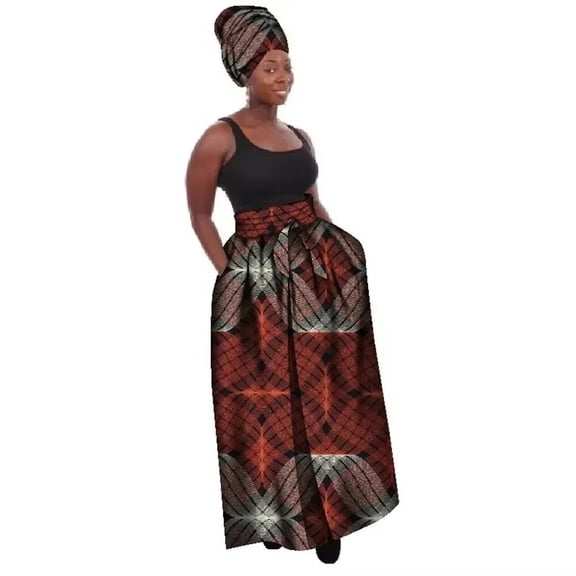 African Clothes for Women Long Print Skirt with Headscarf Maxi Skirts Ankle-Length WY268