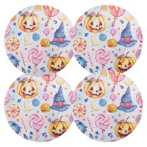 Ryvnso Magic Pumpkin Halloween Candy Round Plate Mats Dining Table Placemat Set of 4 for Holiday Decoration