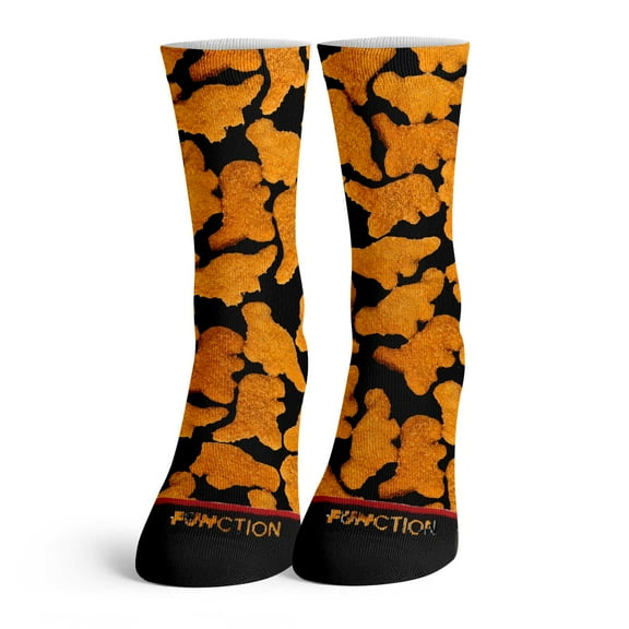 Function - Dinosaur Chicken Nuggets Black Pattern Adult Crew Socks Funny Food All Over
