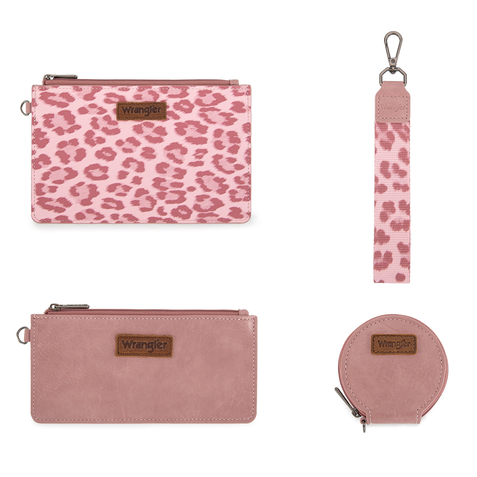Wrangler Women's Keychain Wristlet Wallet Dual Pouch Design with Zipper Coin Purse, Spacious & Easy to Carry, Dark Pink