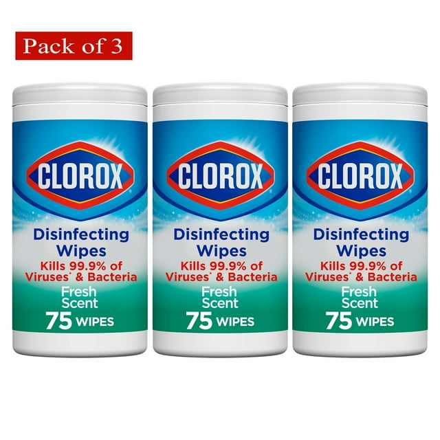 Clorox Disinfecting Wipes, Fresh Scent, 75 Count, Multi-Pack of 3 Canisters
