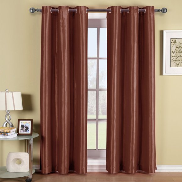 Royal Hotel Bedding Soho 100% Blackout Window Curtains Panels, Top Grommet Faux Silk Panels, Solid Curtains Set of 2, Pair, 63 Inches Long, Rust