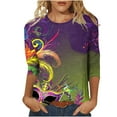 thumbnail image 3 of DDAPJ pyju Mardi Gras Shirts for Women Tuesday Shirt Funny Mask Graphic Tees Carnival 3/4 Sleeve Crewneck T-Shirts New Orleans Party Blouse Tops Multicolor M, 3 of 6