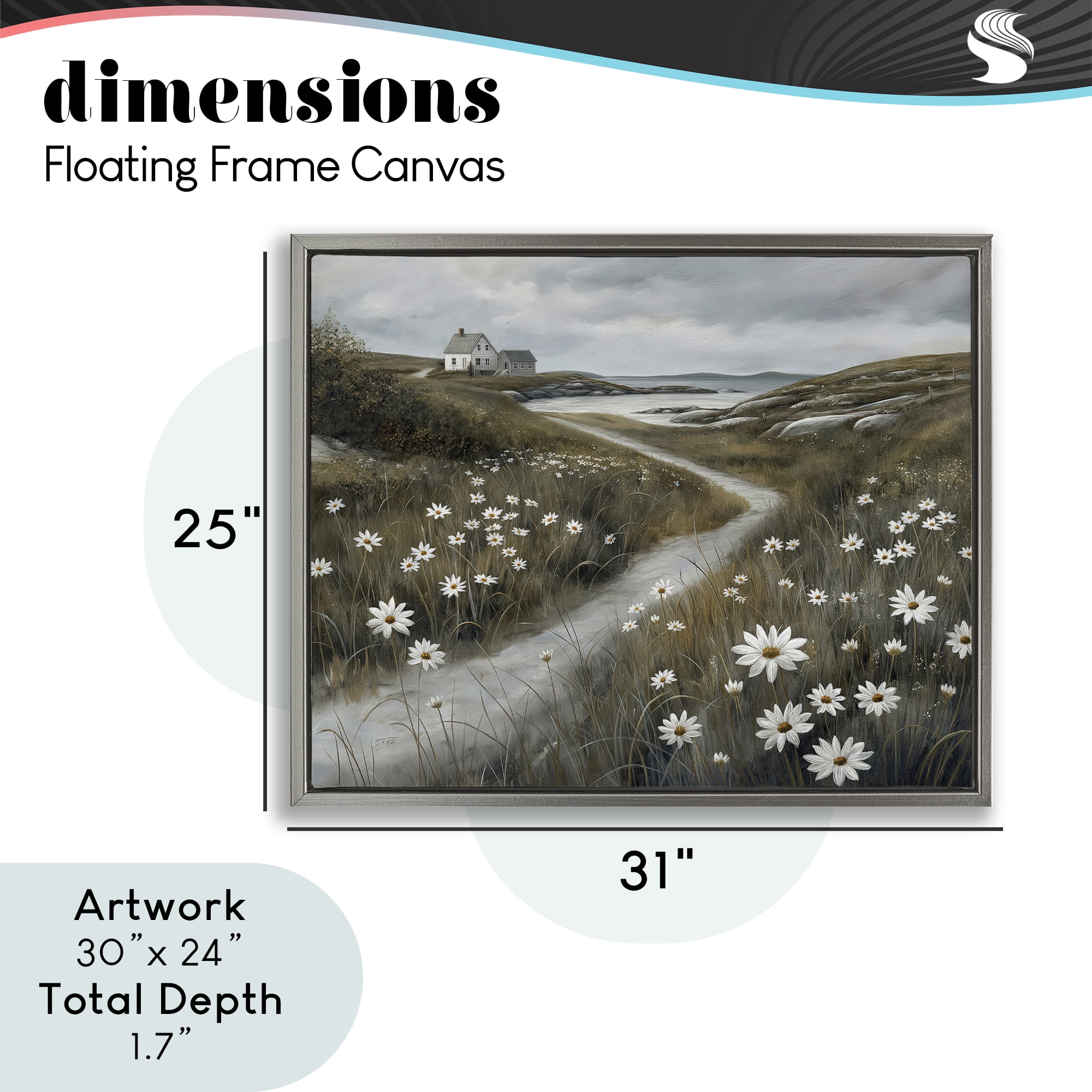 Stupell Industries Daisies Along Coastal Path Gray Framed Floater Canvas Wall Art, design by Imagine It Images