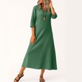 thumbnail image 5 of Robe Tailleur pour Femme Robe pour Femmes Longue Robe Bohème de Plage Élégante Robe Maxi Robe à Col en V Robe à Manches 3/4 Vert Foncé 2TG, 5 of 5