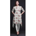 thumbnail image 3 of Bimba Kurti Asymétrique à Imprimé Floral Feuilles Blanches et Bégonias pour Femmes Robe d'Été Indienne Tunique Moyen, 3 of 6
