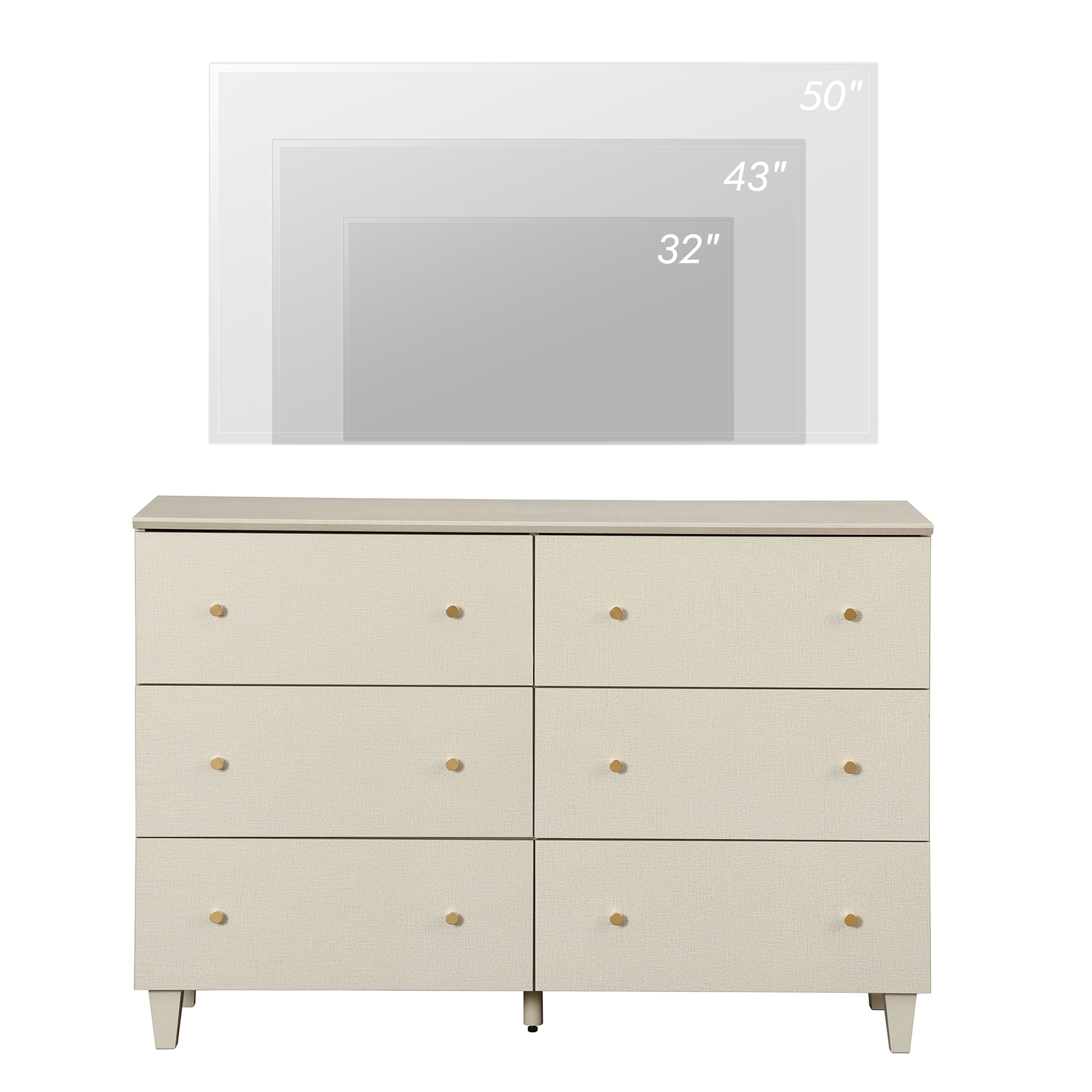 Dresser TV Stand Entertainment Center with 6 Drawers for 43/50/55 Inch TVs, Beige, 47.2 in Width