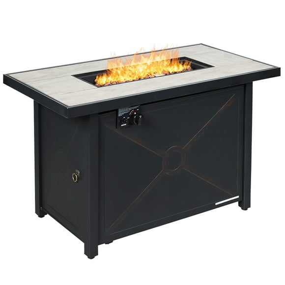 Costway 60 000 BTU Extérieur Rectangle Gaz Table de Feu W / Table en Céramique Idéal pour la Cour de la Piscine