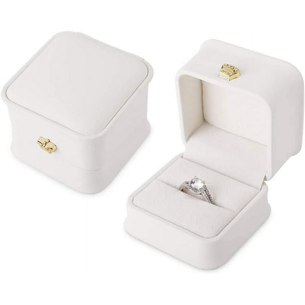 Piezas Caja de Anillo Blanca Propuesta de Pareja Cajas de Anillo de Cuero de PU Caja de Regalo de Joyería de Compromiso Vitrina de Joyería para Boda Aniversario Navidad (Caja de Anillo Blanca)