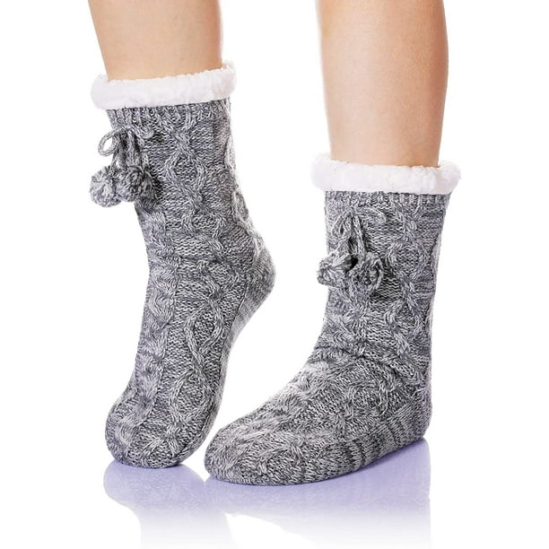 FFIY Womens Fuzzy Slipper Socks Winter Thermal Snowflake Fleece Lining  Christmas Stockings Fluffy Warm Indoor Home Socks 
